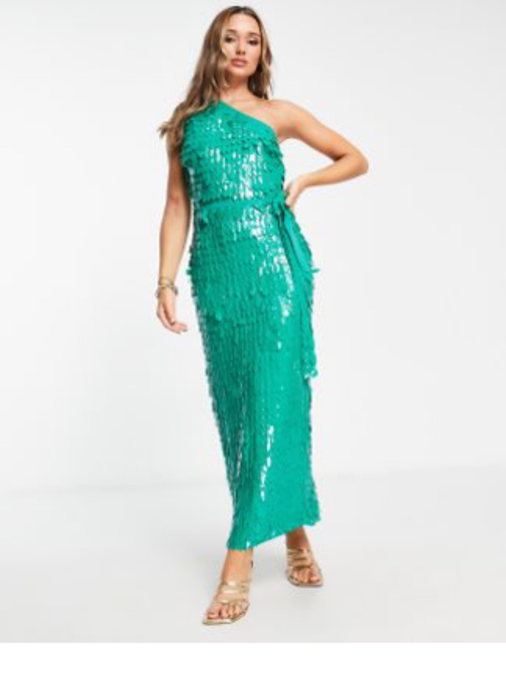ASOS Teal One-Shoulder Sequin Maxi Dress